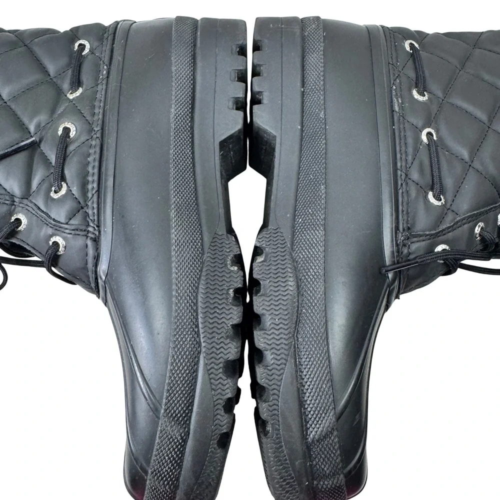 Sperry Saltwater Duck Boots Womens 7 Black Quilted Waterproof Rain‎ STS83693